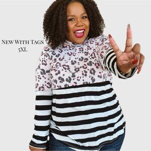 NWT Glitzy Girlz Rest of Them Pink Leopard Stripe Lightweight Hoodie Shirt 5X